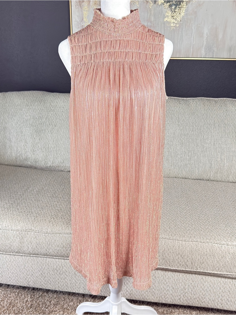 Nine West Metallic Blush Pleated Midi Skirt